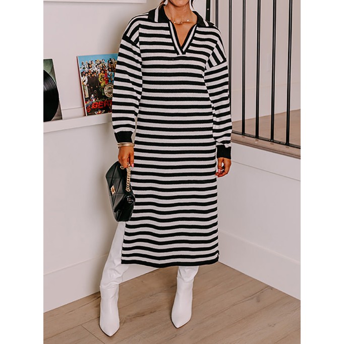 Women's Tweed Striped Knit Long Dress