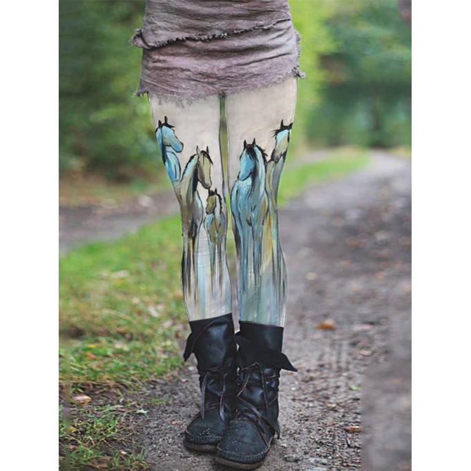 Women's Western Vintage Oil Painting Horse Print Yoga Leggings