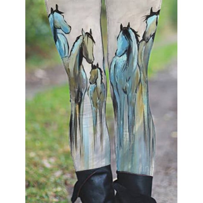 Women's Western Vintage Oil Painting Horse Print Yoga Leggings